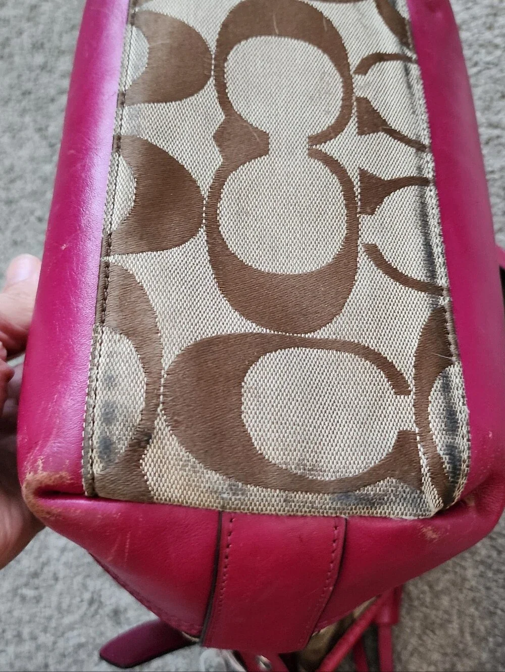 COACH Signature Canvas and Berry Leather Hobo Bag